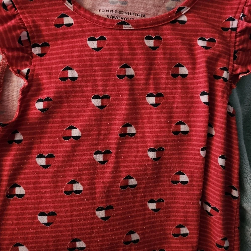 Tommy Hilfiger Kids Striped Red Nightgown with Hearts Design